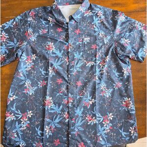 Columbia PFG Tamiami II Shirt Mens 2XT Tall Blue Tropical Floral Vented